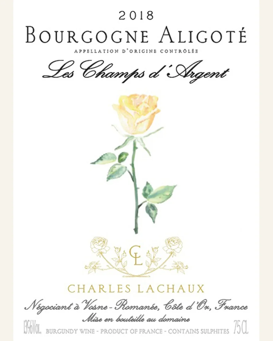 Charles Lachaux Bourgogne Aligote les Champs d'Argent酒标与酒瓶图片