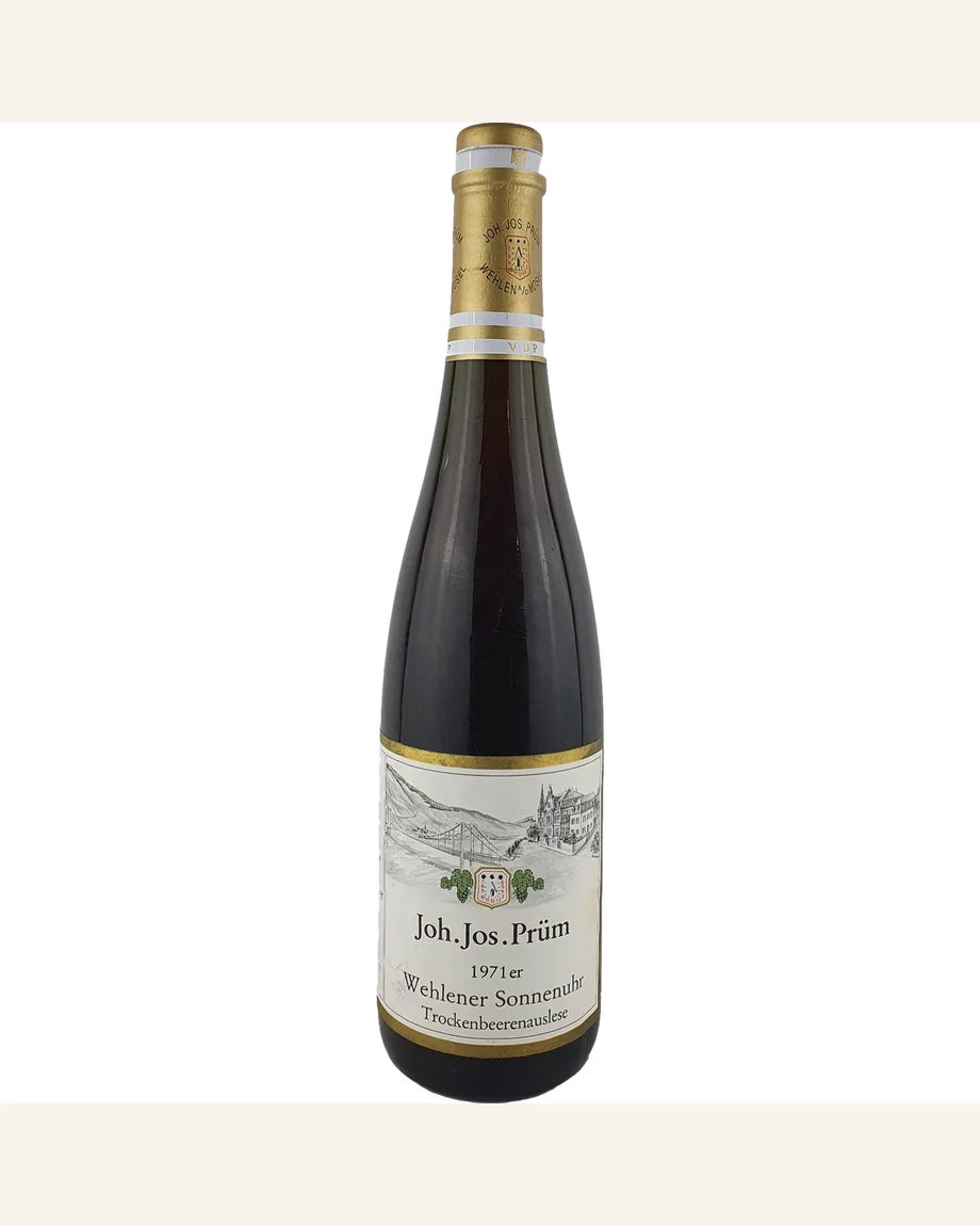 Joh Jos Prum Wehlener Sonnenuhr Riesling Tba普朗酒庄·温勒内日晷园雷司令逐粒枯萄精选甜白，德国摩泽尔VDP特级园、传奇收藏级甜白酒标与酒瓶图片