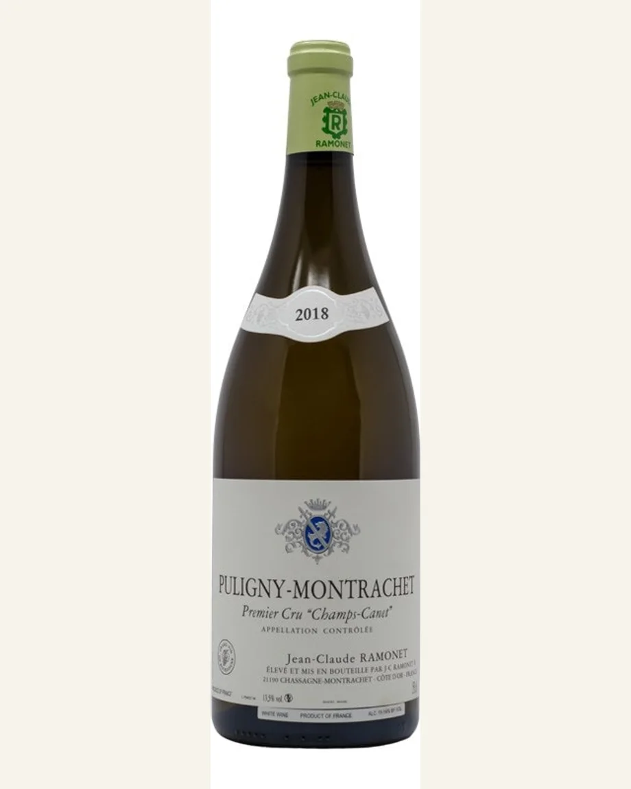 Ramonet Puligny Montrachet Champs Canet普蒙哈谢里尼香卡内一级田酒标与酒瓶图片
